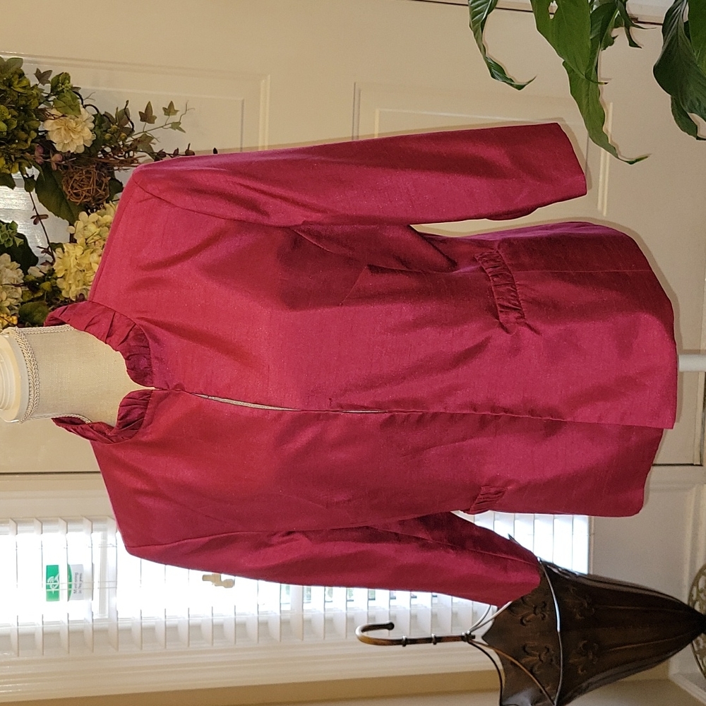 Allyson Cara pink purple short jacket ruffled collar fully lined 3/4 slv…14 EUC